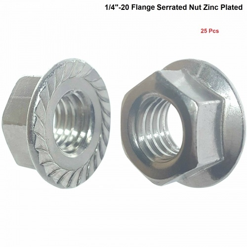 (Qty 25) 1/4-20 Serrated Hex Flange Nut Steel Zinc